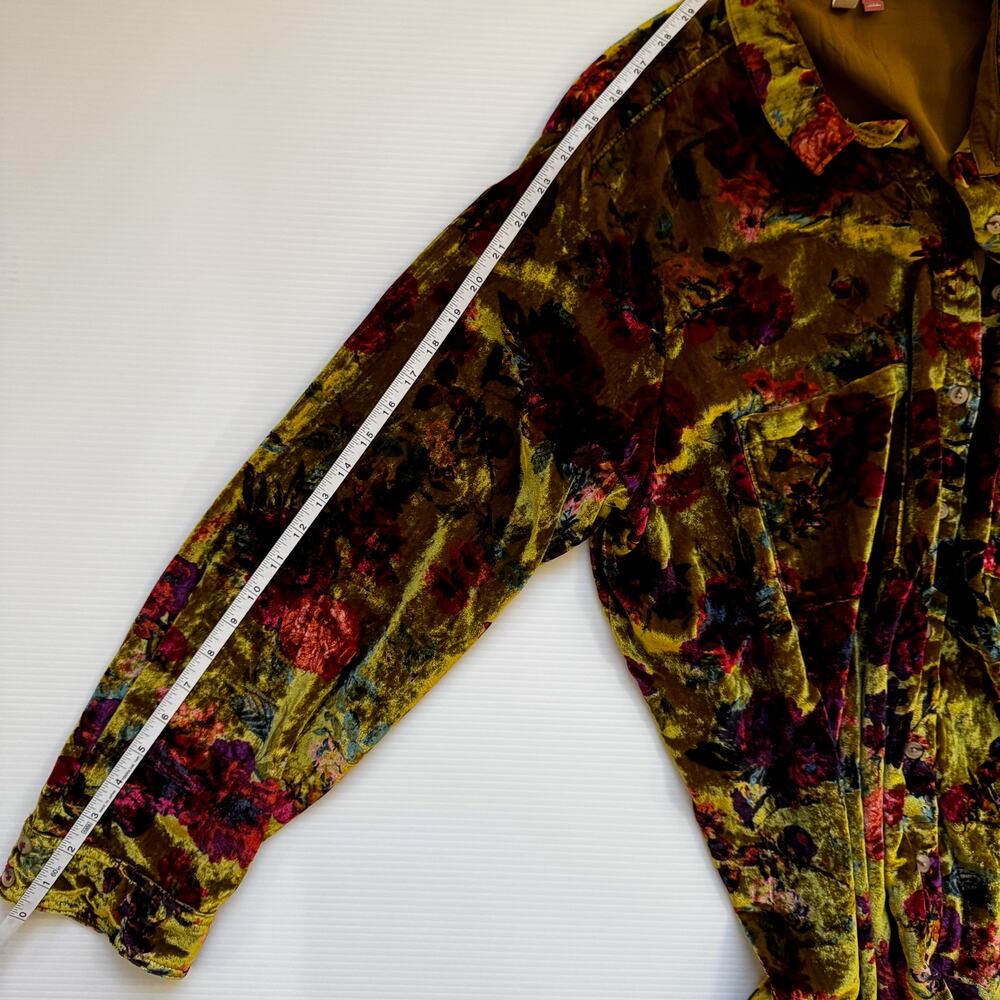 Anthropologie Pilcro Hadley Relaxed Velvet Burnout Shirt 2X Mustard Festival - Picture 9 of 16